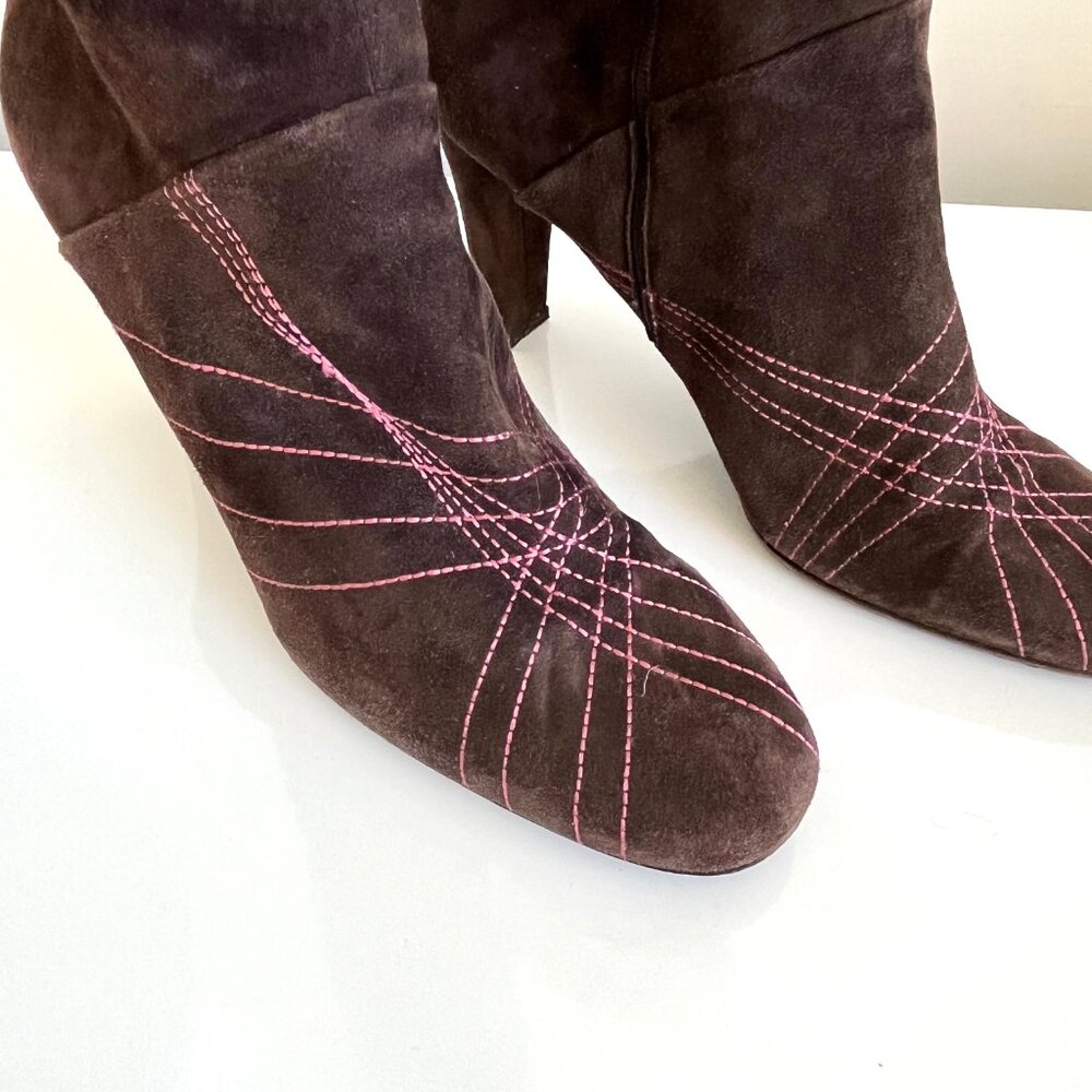 Nancy Nancy Brown Suede Leather Knee High Boots Made in Italy Women's 39 - Picture 3 of 16